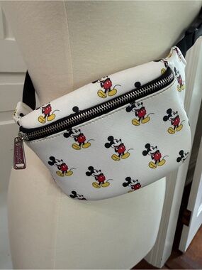 Loungefly x Disney Mickey Print White Leather Belt Bag